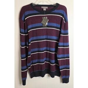 Daniel Cremieux 100% Supima Cotton Long Sleeve Sweater Wine Blue White Men XL